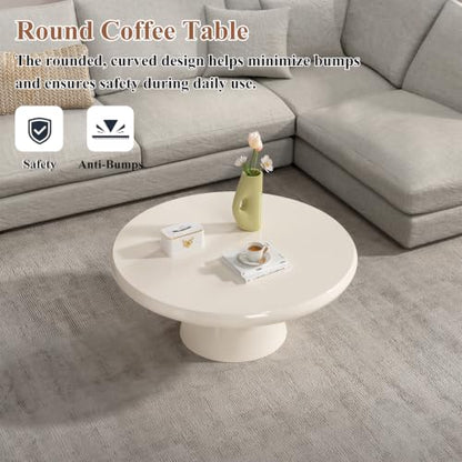 Handmade Round Pedestal Coffee Table (B) | Modern White Round Pedestal Coffee Table, Minimalist Circle Center Table for Living Room & Apartment - size: B
