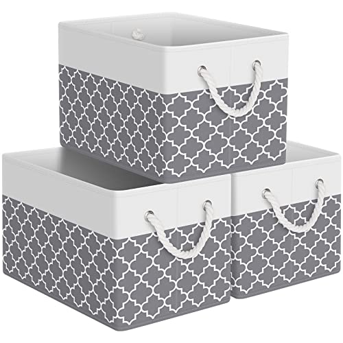 StorageTastic Storage Bin,Collapsible Storage Basket | For Organizing,Large Storage Boxes With Rope Handles,Storage Containers,Clover Grey,3 Pack - color: Clover Grey, size: 15" x 10" x 9.5"