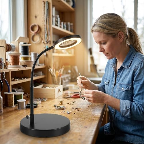 TEHAUX Weighted Desk Lamp Base Only, 7.5" Solid Iron Replacement Table Lamp Mounting Stand for Swing Arm Light, Magnifying Glass & Mic Mount, 12mm Hole (Black)