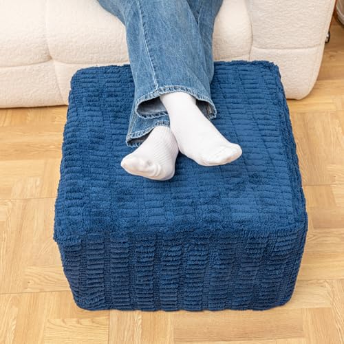 Square Ottoman Foot Rest, Navy Blue, 20x14 In,Modern Footstool,Coffee Table | Footstool Ottoman,Stuffed Pouf Ottoman,All-One Foam Filler, Footrest,Beanbag Chair,Floor Pouf for Living Room Wedding Bedroom - color: Navy Blue