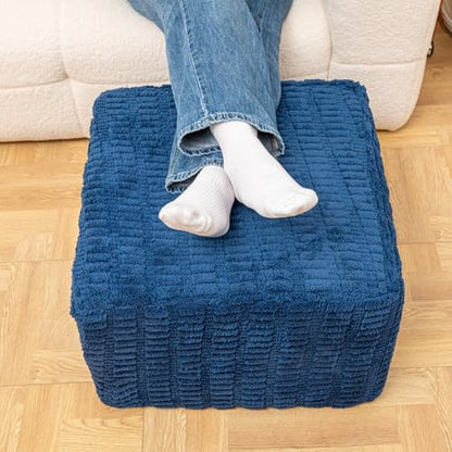 Square Ottoman Foot Rest, Navy Blue, 20x14 In,Modern Footstool,Coffee Table | Footstool Ottoman,Stuffed Pouf Ottoman,All-One Foam Filler, Footrest,Beanbag Chair,Floor Pouf for Living Room Wedding Bedroom - color: Navy Blue