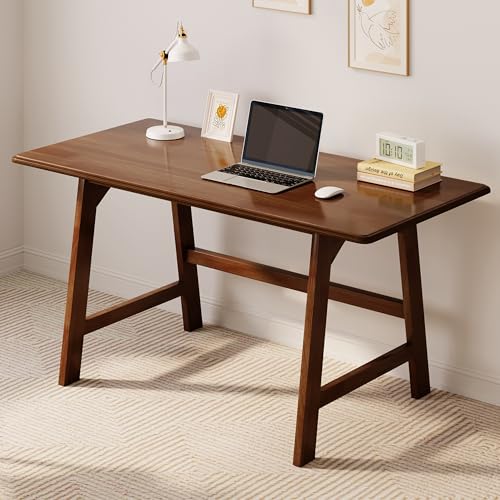 IOTXY Solid Wood Writing Table - 48" W Minimalist PC Computer Desk, Walnut | Minimalist Modern Style, 100% Solid Wood, Spacious Surface, Moon-Shaped Legs, Super Stable, 265-lbs Capacity, 15-Min Assembly - color: Walnut, size: 48" W
