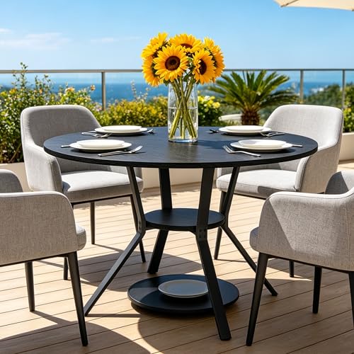 Wildhome Round Dining Table for 2-4, 43 Inch Dining Room Kitchen Table with 1-Tier Storage Shelf, Modern Farmhouse Dinner Furniture with Adjustable feet,Oval Circle(43in-Black) - color: 43in-air-black