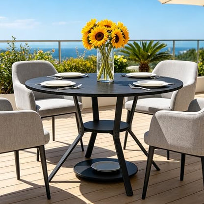 Wildhome Round Dining Table for 2-4, 43 Inch Dining Room Kitchen Table with 1-Tier Storage Shelf, Modern Farmhouse Dinner Furniture with Adjustable feet,Oval Circle(43in-Black) - color: 43in-air-black