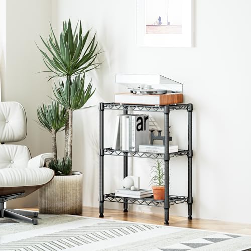 M MZG 750 lbs 3 Tier Shelf Metal Storage Shelves Wire Rack Closet Organizers with PP Board for Garage Kitchen Bathroom Laundry Black 11.8" D x 21.7" W x 28.6" H - color: Black, size: 3 tier, 11.8" D x 21.7" W x 28.6" H