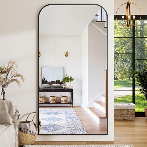 Oversized Full Length Mirror 86"x40" Arched Floor Standing Mirror | Large Full Body Mirrors with Stand - with Aluminum Frame for Bedroom Living Room, Black - color: Black, size: 86"L x 40"W