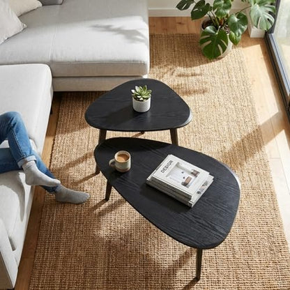 Nesting Coffee Table Set of 2-Mid Century Modern Coffee Table | Guitar Pick Stacking Tables with Solid Wood Legs,Small Coffee Tables for Small spaces,Living Room,Balcony - color: Black