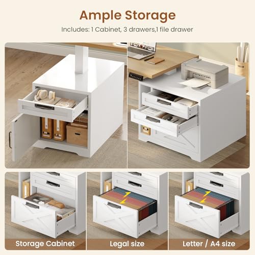 SEDETA Farmhouse L Shaped Standing Desk, 70.1" x 73.2" Height Adjustable Home Office Executive Desk with Drawers, Power Outlet, Monitor Stand, Sit Stand Table with Led Lights for Home Office, Oak - color: Oak