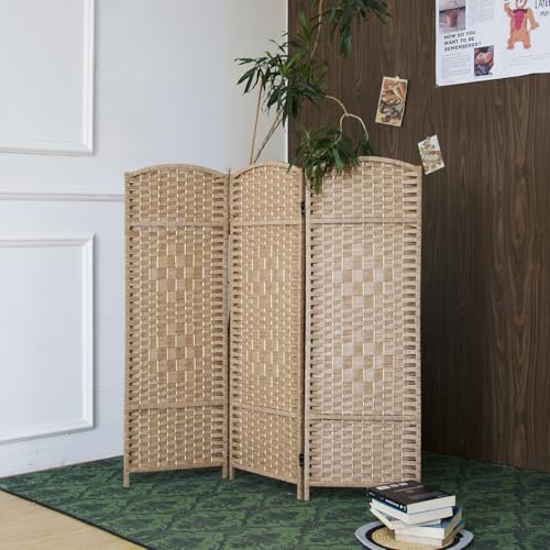 3-Panel Short Room Divider, 3.9 ft Freestanding Partition Wall, Light Brown Rattan Double-Sided Folding Screen for Living Room, Bedroom & Corner Privacy - color: Light Brown, size: 3 Panel