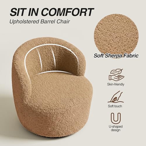 FiveWillowise Swivel Accent Chair Set of 2, 360° Small Round Barrel Chairs, Modern Cozy Sherpa Padded Armchair for Living Room, Bedroom, Waiting Room, Office, Sand - color: Sand, size: 2 PC