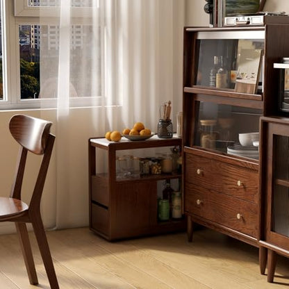 Solid Wood End Table with Storage Drawers, Narrow Side Table for Couch | 2 drawers, hidden wheels and slim design make this narrow side table perfect for couches, bedrooms and small spaces. - color: Walnut