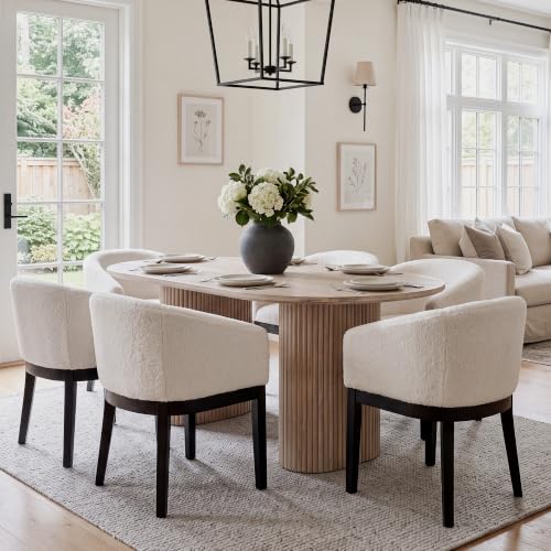 HNY Barrel Dining Chairs Set of 6, Mid Century Modern Upholstered Dining Chairs with Arms, Sherpa Boucle Kitchen & Dining Room Chairs, Solid Wood Frame Accent Chairs for Kitchen, Apartment, White - color: White,black Lges, size: 6 Chairs