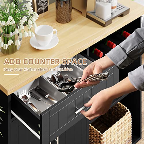 Shintenchi Kitchen Island Cart with Storage,Rolling Kitchen Island Side Table on Wheels with Large Worktop,Storage Cabinet,Towel Rack and Drawers for Kitchen,Dinning Room,Black - color: Black