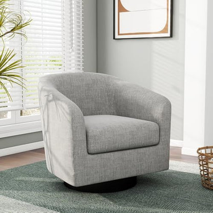 Swivel Barrel Accent Chair, Comfy Reading Armchair, Light Grey, Set of 1 | Club Chairs for Adults, Low-Back Design, Modern Round Style, Solid Wood Frame & Metal Swivel Base, For Living Room & Bedroom - color: Light Grey