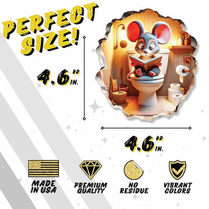 3D Mouse Sitting on Toilet - Mousehole Wall Sticker Decal - Removable Bathroom Decor - Kids Room - Peel & Stick - Whimsical Home Decor - MICESTERPIECE - style: Mouse on Toilet