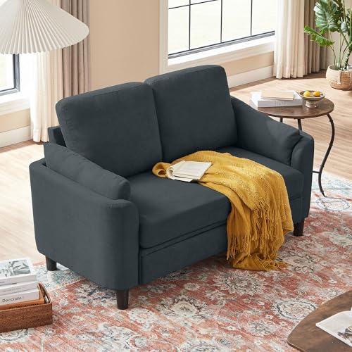 59" Loveseat Sofa, Mid Century Modern Love Seat with Back Cushions, 2-Seat Small Sofa Couch for Living Room Bedroom Small Spaces, Dark Grey - color: Dark Grey, size: Loveseat Sofa