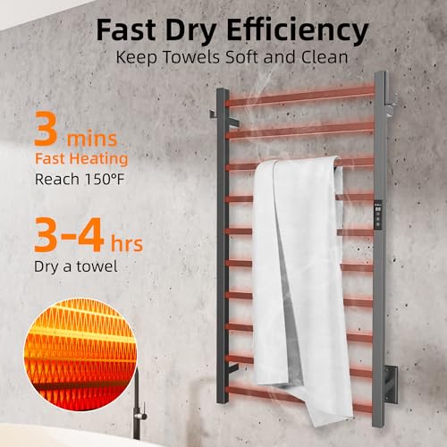 P&Dlusir EL15 Towel Warmer, 10 Bar, Matte Black | Heated Towel Rack, Fast Heat & Fast Dry, Smart Timer & Thermo Control, Stainless Steel, Hard-Wired/Plug-in - color: Matte Black, size: 10 Bar