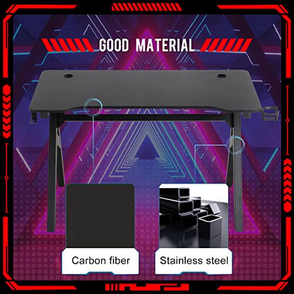 FDW Computer Desk Gaming Desk Student PC Desk Writing Desk Office Desk Modern Ergonomic Racing Style Table Workstation Carbon Fiber Headphone Hook (47in, Red) - color: Red, size: 47 In R Shaped