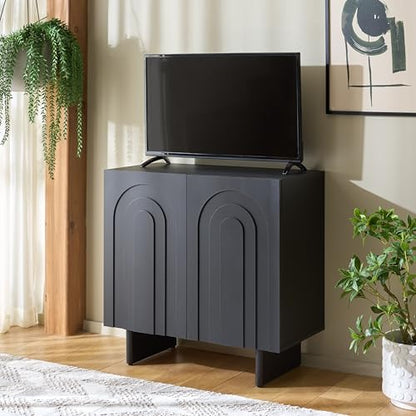 SAFAVIEH Furniture - Simi Media Stand for TVs up to 28" - Black Compact Entertainment Media Console - Storage Cabinet for Living Room, Bedroom (MED3119B) - color: Black