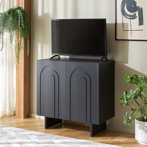 SAFAVIEH Furniture - Simi Media Stand for TVs up to 28" - Black Compact Entertainment Media Console - Storage Cabinet for Living Room, Bedroom (MED3119B) - color: Black