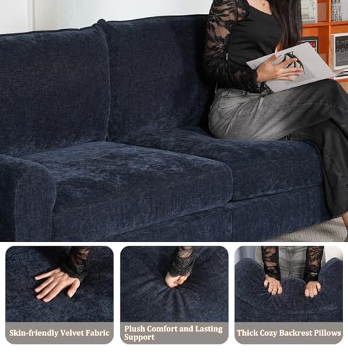 EASE MOOSE 100" Chenille L-Shaped Sectional Sofa with Ottoman, Navy Blue | Deep Seat, Pet-friendly, Removable Washable Cover, Pocket Spring Cushion, Easy Clean, Easy Assembly Couches for Living Room - color: Navy Blue, size: 100" L-Shape