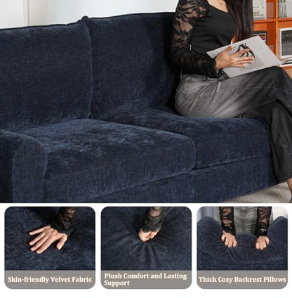 EASE MOOSE 100" Chenille L-Shaped Sectional Sofa with Ottoman, Navy Blue | Deep Seat, Pet-friendly, Removable Washable Cover, Pocket Spring Cushion, Easy Clean, Easy Assembly Couches for Living Room - color: Navy Blue, size: 100" L-Shape