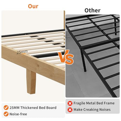 Garvee Bohemian Queen Rattan Bed LED Natural Headboard Bedroom | Bohemian queen rattan bed with natural headboard, LED lights, solid wood frame. No box spring needed for bedroom use. - size: Queen(0 Drawers)