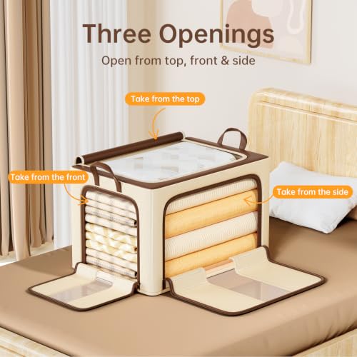 3 Openings Clothes Storage Bins with Metal Frame，24L (brown) | Oxford-Gewebe - color: Brown, size: 24L（15.7“X11.81"X7.87")