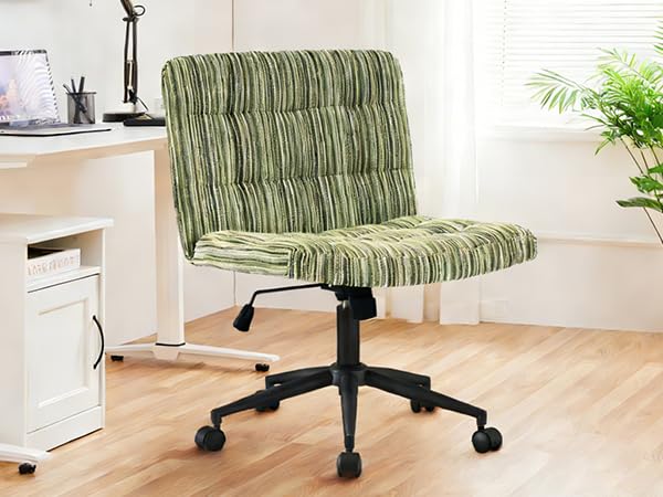 Furnimart 360° Swivel Criss Cross Desk Chair Extra-Thick Cushion, Premium Chenille Cross Legged Chair with Wide Seat & Wheels, Comfy Armless Home Office Chair for Bedroom, Vanity, Sturdy (Green) - color: Chenille Green