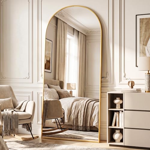 Full Length Mirror, 76" x 34" Arched Full Body Mirror Large Standing Floor Mirrors, Mirrors for Bedroom, Bathroom, Living Room Standing or Wall Leaning, Gold - color: Gold, size: 76"L x 34"W
