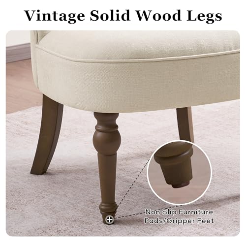 Upholstered Accent Chair, French Country Side Chair (1, Beige) | with Tufted Backrest, Thick Padded Seat and Solid Wood Legs for Bedroom, Living Room, Vanity & Reading Nook - color: Beige