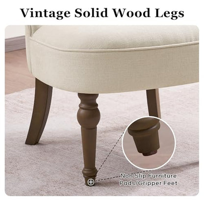 Upholstered Accent Chair, French Country Side Chair (1, Beige) | with Tufted Backrest, Thick Padded Seat and Solid Wood Legs for Bedroom, Living Room, Vanity & Reading Nook - color: Beige