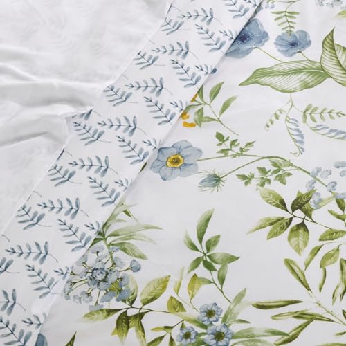 Levtex Home Viviana Blue Reversible Queen Duvet Cover Set (90x94in) with 2 Pillowcases (26x20in) - Floral - Blue, Green, Yellow, White - 100% Cotton Queen Size Duvet Cover Set - Soft, Pre-Washed - color: Blue, size: Duvet Cover - Full/Queen