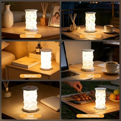 Foldable Mini Night Light, USB Rechargeable Touch Lamp | Portable Paper Lantern Lamp with Dimmable Warm Glow, Boho Leaf Pattern, Rotating Design for Bedroom, Living Room & Travel