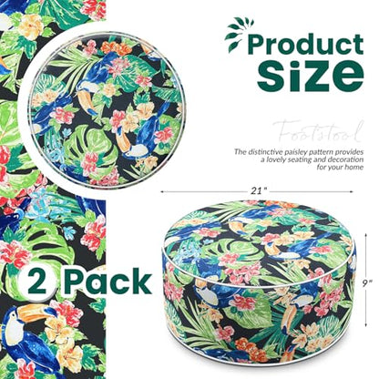 Cinnvoice 2 Pcs Inflatable Outdoor Ottoman Pouf Waterproof Round Footrest with Handle D21 x H9 Inch Indoor Outdoor Portable Footstool for Patio Garden Camping or Home Pool(Parrot) - style: Parrot