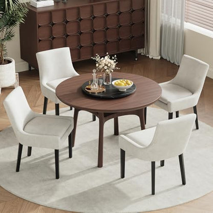 COLAMY Modern Dining Room Chairs Set of 4 with Mid Back and Wood Legs, Upholstered Kitchen Chairs for Dining Room/Living Room, Beige - color: Beige, size: Set of 4
