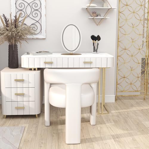 HNY Modern PU Leather Barrel Single Dining Chair, White | Upholstered Accent Armchair With Wide Seat Stylish Design For Living Room Bedroom Vanity And Small Spaces - color: White Pu