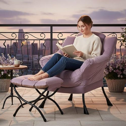 Lazy Chair with Ottoman, Comfy Reading Accent Chair, Light Purple | Foldable Footrest, Padded Seat and Backrest, Side Pocket for Lounging in Living Rooms, Bedrooms, Dorms and Small Spaces - color: Light Purple