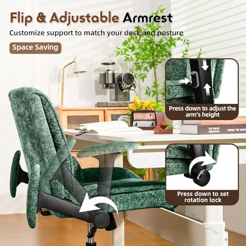 Criss Cross Chair with Wheels & Flip Arms, Wide Cross Legged Office Chair with Adjustable Tilt Criss-Cross Desk Chair with Lumbar Support for Home Office, Bedroom, Apartment Green - color: Green