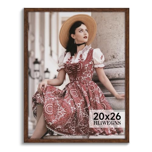 HLiWEGNS Dark Brown 20x26 Frame -Single Frame - Rustic Woodgrain 20 x 26 Poster Frame with Plexiglass for Wall Gallery Display, 20x26 Picture Frame for Puzzles, Artwork, Photos and Posters - color: Brown, size: 20x26 in