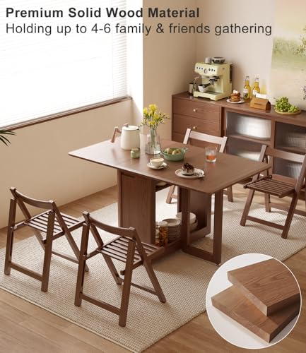 AnywaysWood 1 Solid Wood Folding Dining Table, Space Saving Extendable Solid Wood Drop Leaf Table for Kitchen Dining Living Room Small Spaces(55inch 1 Wooden Foldable Table) Easy Assembly - size: 55 Inch Wood Foldable Table Only