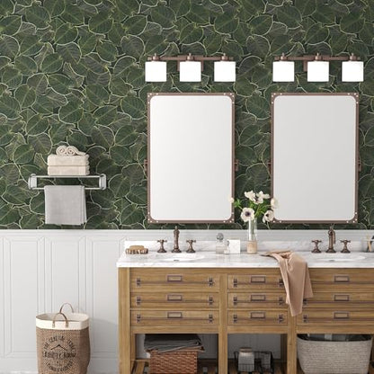 TOTIO Green Wallpaper Peel and Stick Dark Green Leaf Contact Paper 16x78inch Matte Thickened Waterproof Self-Adhesive PVC Wall Sticker Counter Top Stick Paper Green Leafy Plants Vinyl Wrap for Cabinet - color: Green, size: 16" x 78"