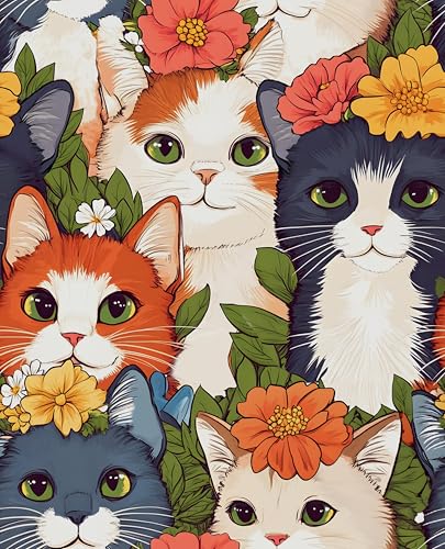 Cat Floral Wallpaper Peel and Stick 17.5" × 118",Grey Orange | Self Adhesive/Removable/Waterproof/Thick Vinyl Contact Paper for Bathroom Bedroom Shelf Cabinet Drawer,Prepasted,Easy Peel - color: Grey/Yellow/orange, size: 17.5" x 118"