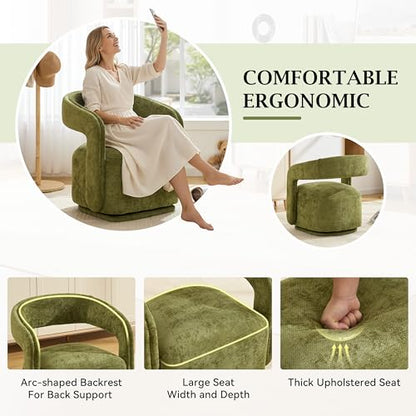 YaFiti Modern Swivel Accent Chair 1 pcs, Round Barrel Armchair, Light Green | Chenille Fabric, 22” Widen Seat, Solid Wood Frame, 250lbs Capacity, Barrel Club Chair, Upholstered Armchair for Living Room - color: Light Green