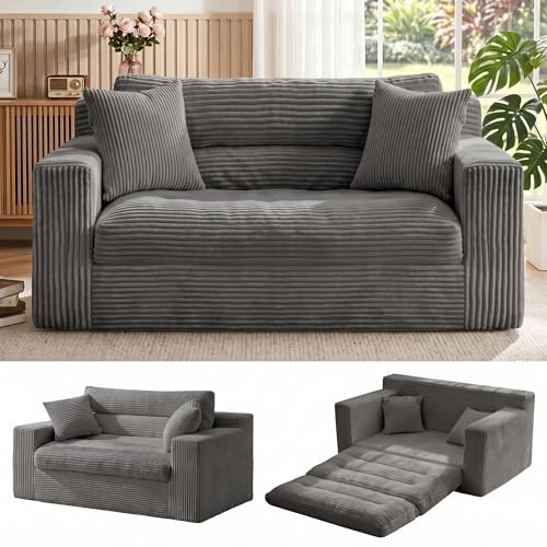 Erament Boneless Loveseat Sofa Couch, 2 in 1 Convertible Sofa Bed with Pillows, Fold Out Bean Bag Chair Boneless Floor Couch for Living Room Bedroom Office Lounge Apartment, No Assembly Needed, Grey - color: Grey, size: Loveseat
