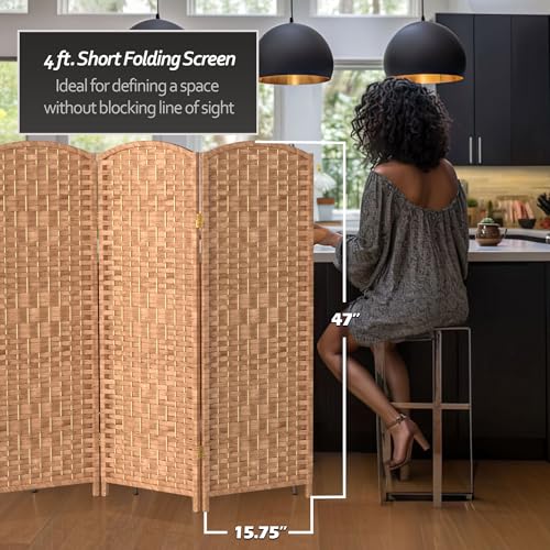 Red Lantern 4 ft. Short Diamond Weave Fiber Folding Screen - Natural - 4 Panel - color: Natural, size: 4 Panel