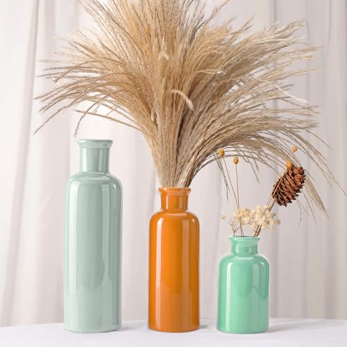Small Ceramic Vase Set of 3, Boho Modern Flower Vase Room Decor, Farmhouse Decor, Vases for Your Kitchen, Bathroom, Bedroom, Living Room, Office&Shelf Centerpiece Table Decorations - color: Multicolor - 104