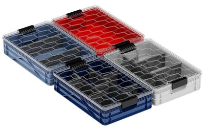 Quarter Crate 4-Pack Stackable Storage Bins, Racing Pack | Polypropylene, 14 dividers included, 19.16x12.75x4.57 in, over 1000 lb stack, lids sold separately - color: Racing Pack
