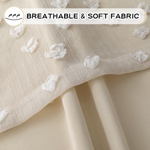 MYSKY HOME Double Layer Curtains for Girls Bedroom Kids Curtain Beige Pom Pom Sheer Window Curtains 2 Panels Beige Curtains Grommet Room Darkening Solid Nursery Curtains 63 Inches Length, W52 X L63 - color: Z-beige, size: 52"W x 63"L (Pack of 2)