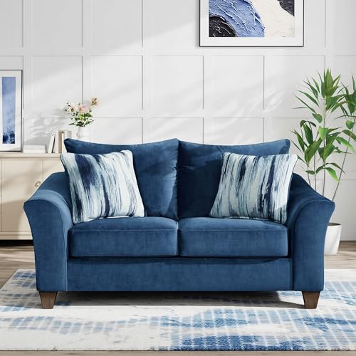 Roundhill Furniture Camero Fabric Pillowback 2-Piece Living Room Set, Navy Blue - color: Navy Blue